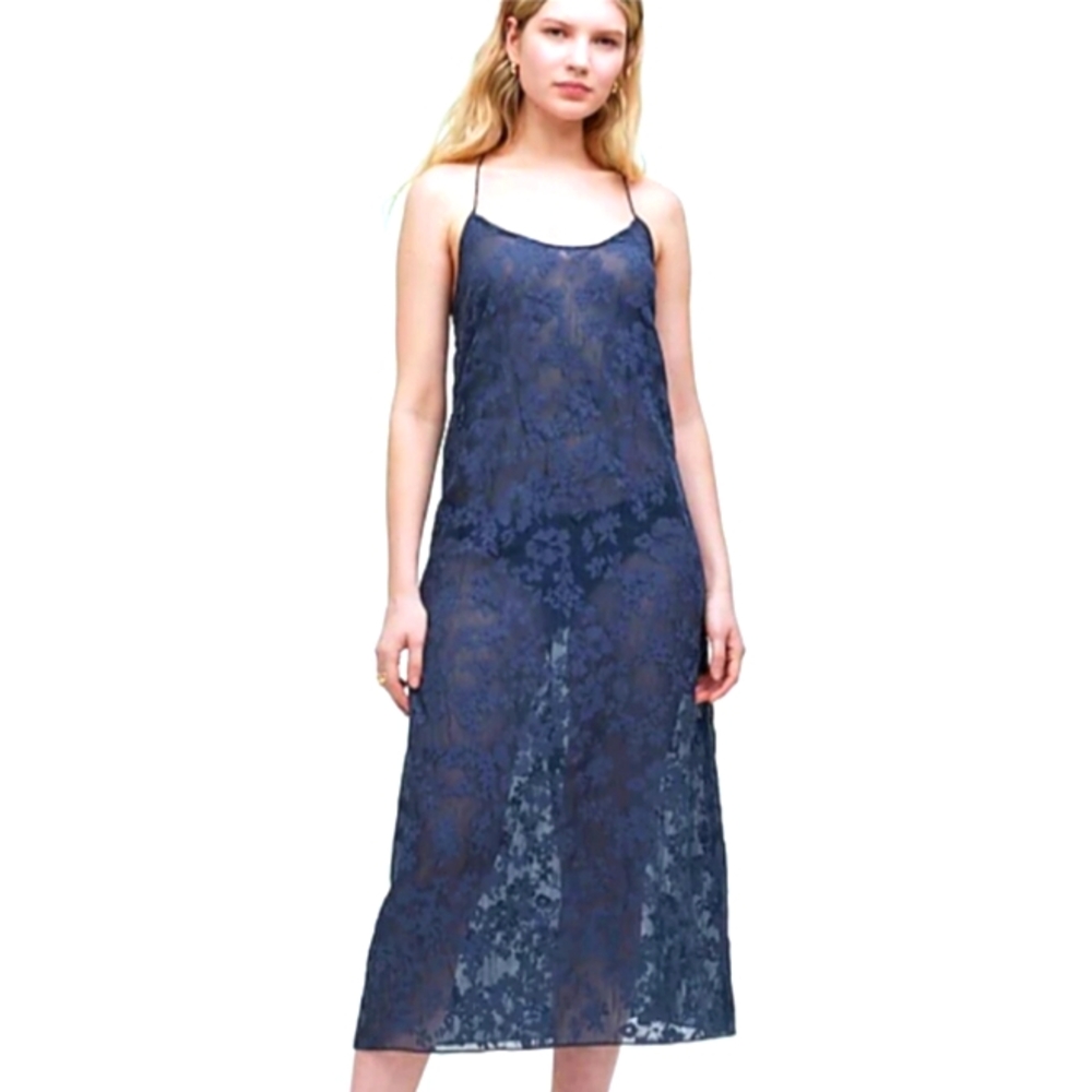 Madewell Floral Halter Cover-Up Sheer Midi Dress Size Small Deep Shadow NEW